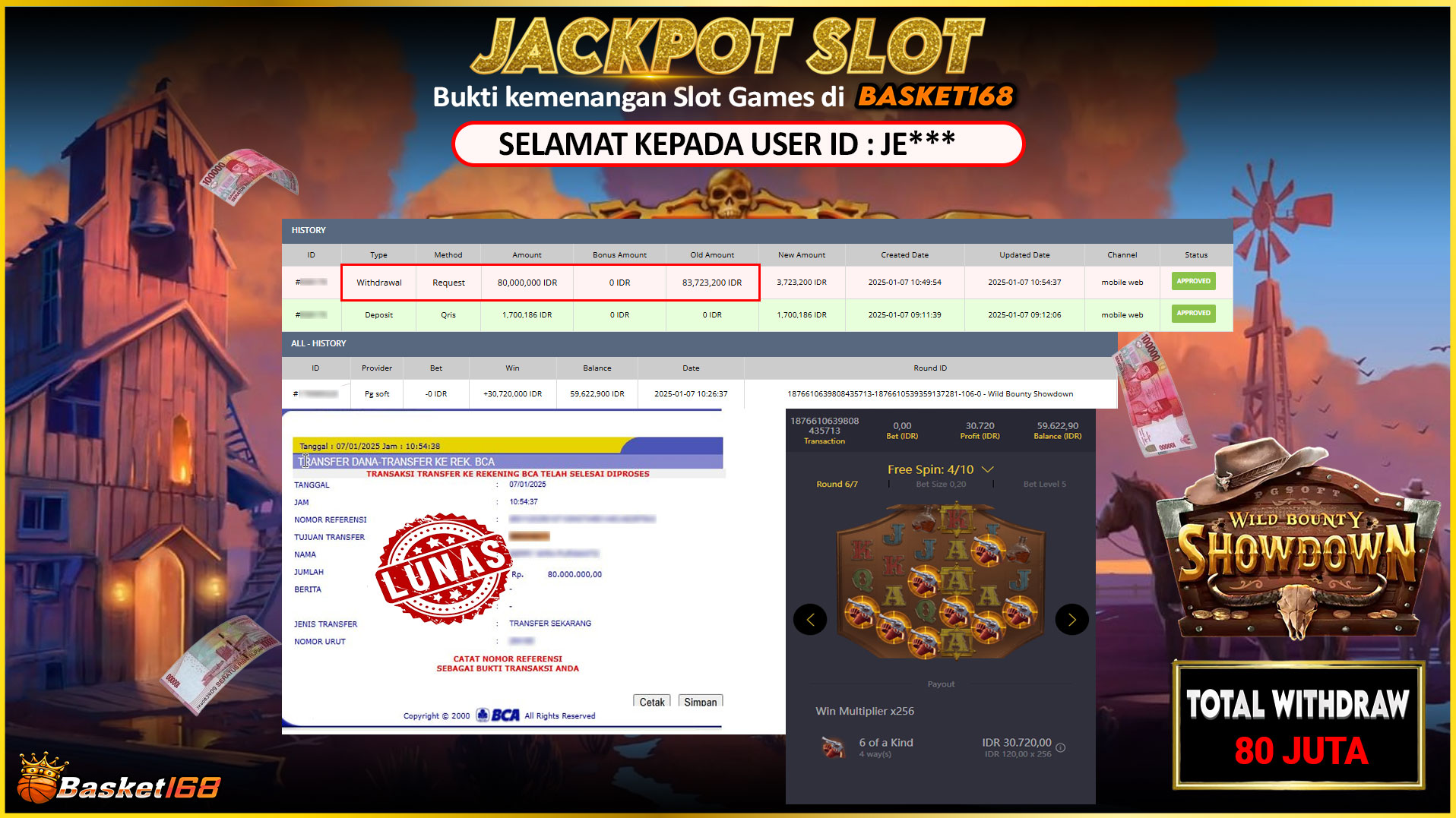 BASKET168 JACKPOT SLOT WILD BOUNTY SHOWDOWN Rp.80.000.000,- LUNAS