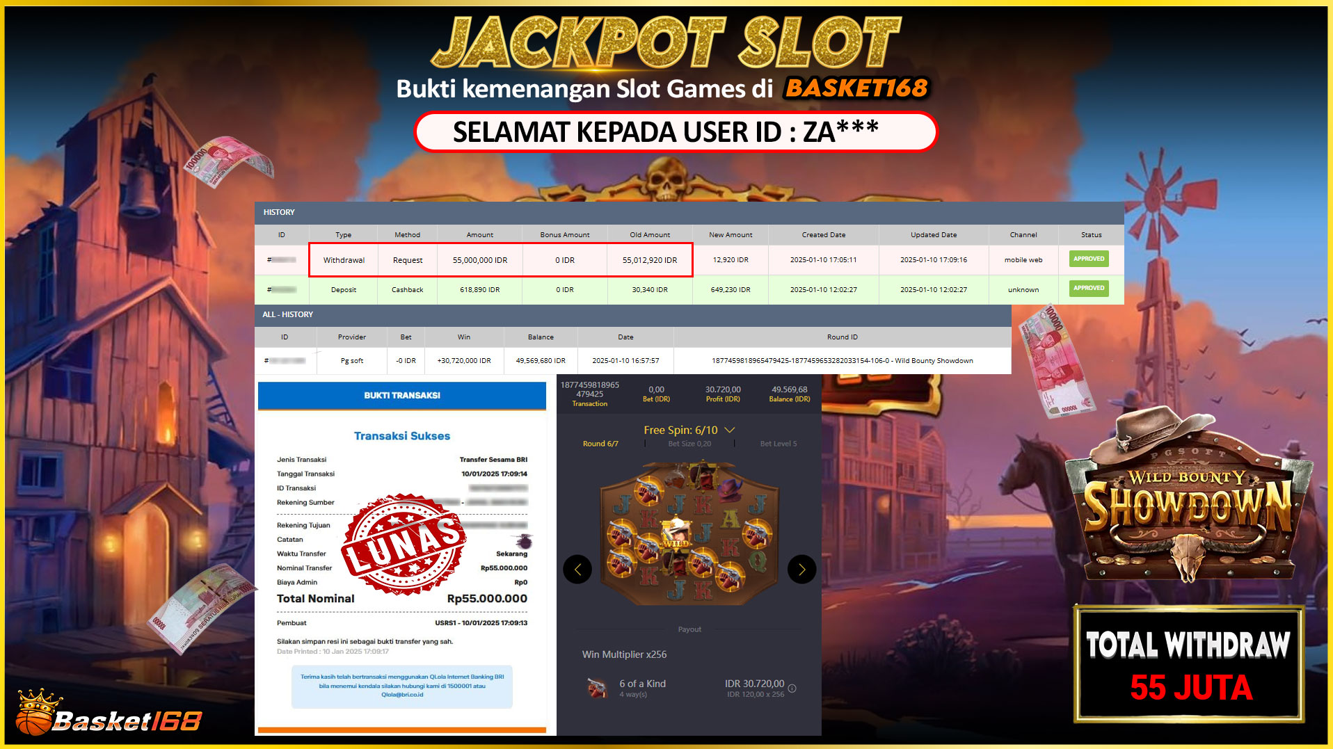 BASKET168 JACKPOT SLOT WILD BOUNTY SHOWDOWN Rp.55.000.000,- LUNAS