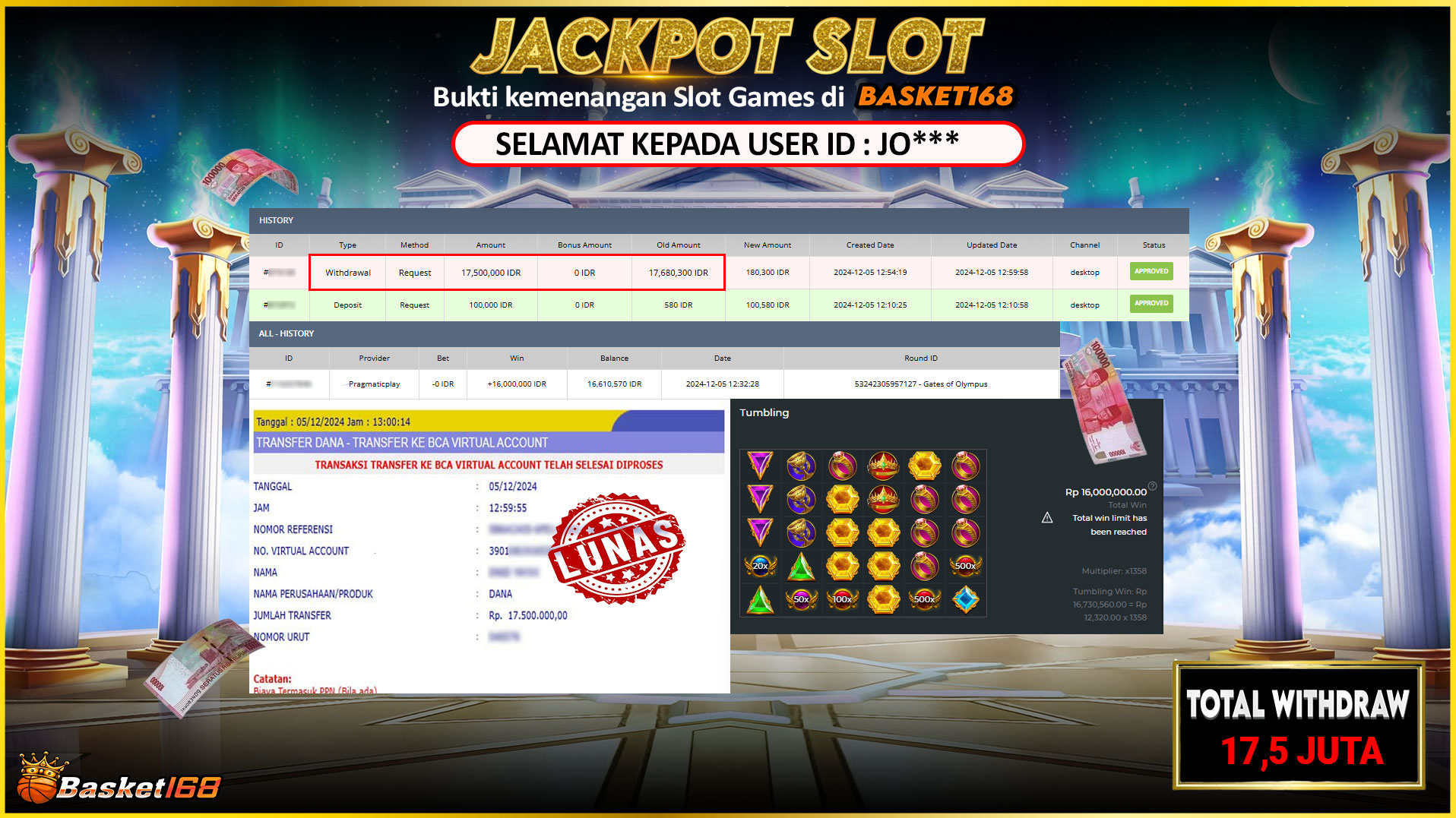 BASKET168 JACKPOT SLOT WILD BOUNTY SHOWDOWN Rp.61.400.000,- LUNAS