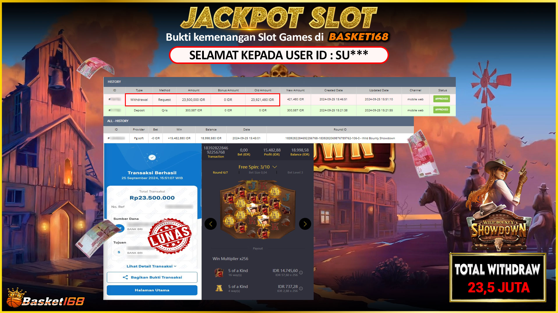 BASKET168 JACKPOT SLOT WILD BOUNTY SHOWDOWN Rp.23.500.000,- LUNAS