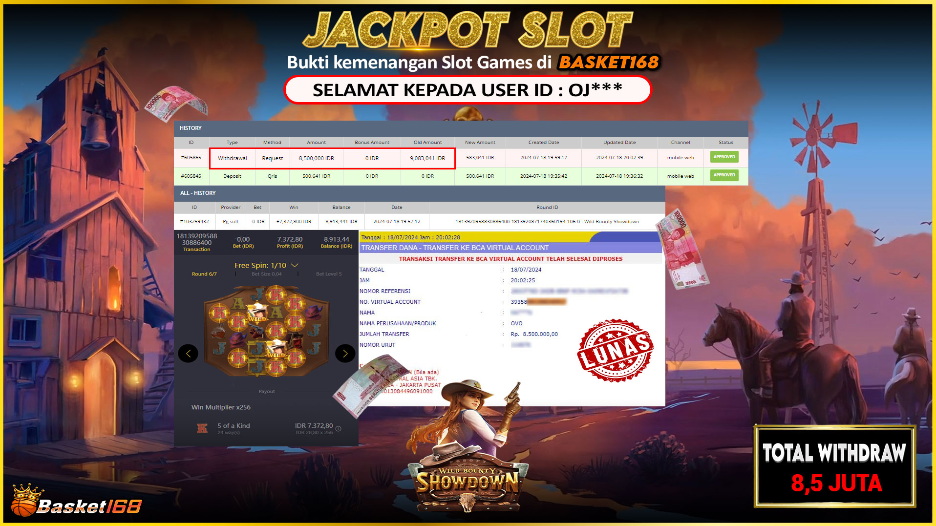 BASKET168 JACKPOT SLOT WILD BOUNTY SHOWDOWN Rp.8.500.000.,- LUNAS