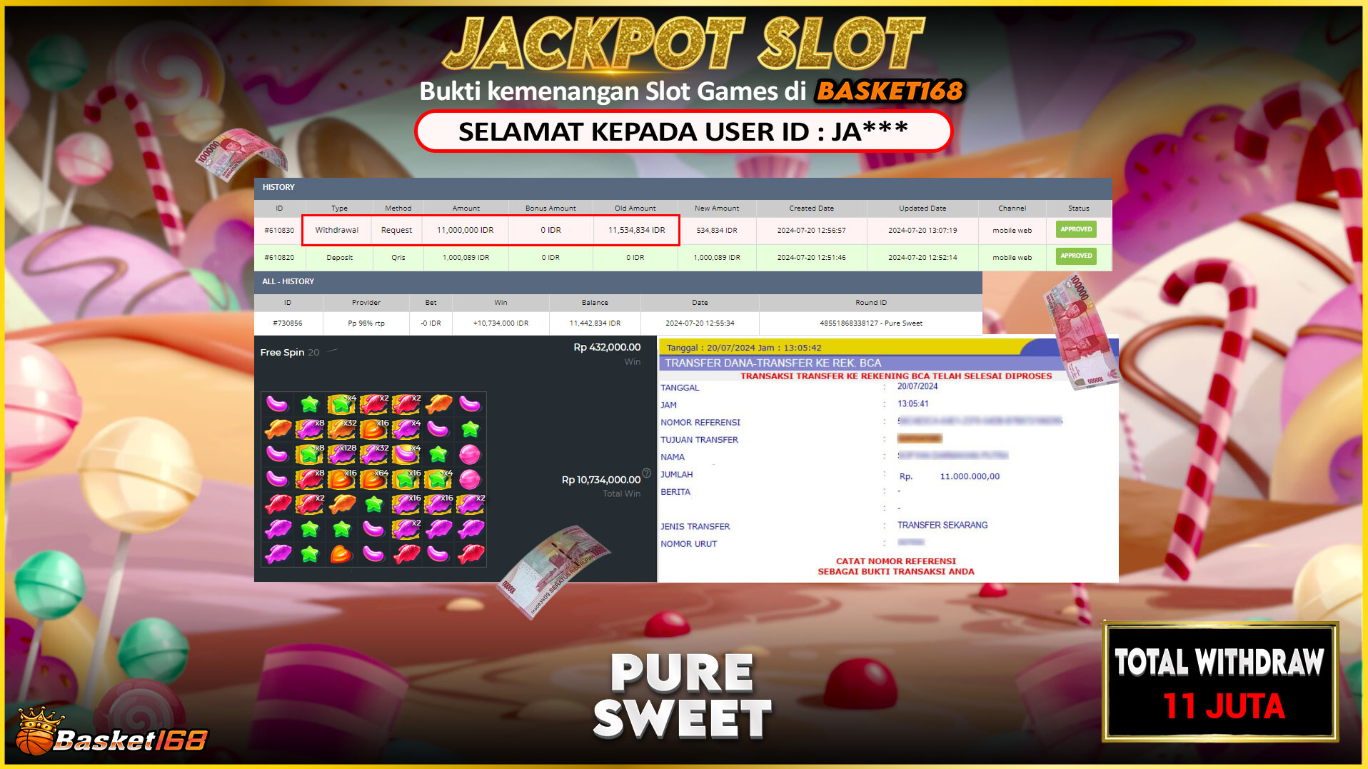 BASKET168 JACKPOT SLOT PURE SWEET Rp.11.000.000.,- LUNAS