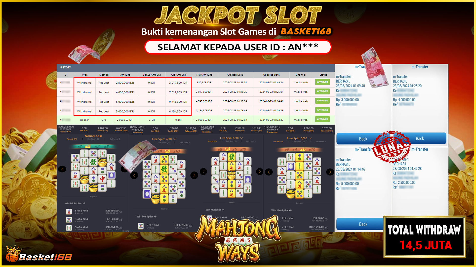 BASKET168 JACKPOT SLOT MAHJONG WAYS Rp.14.500.000.,- LUNAS