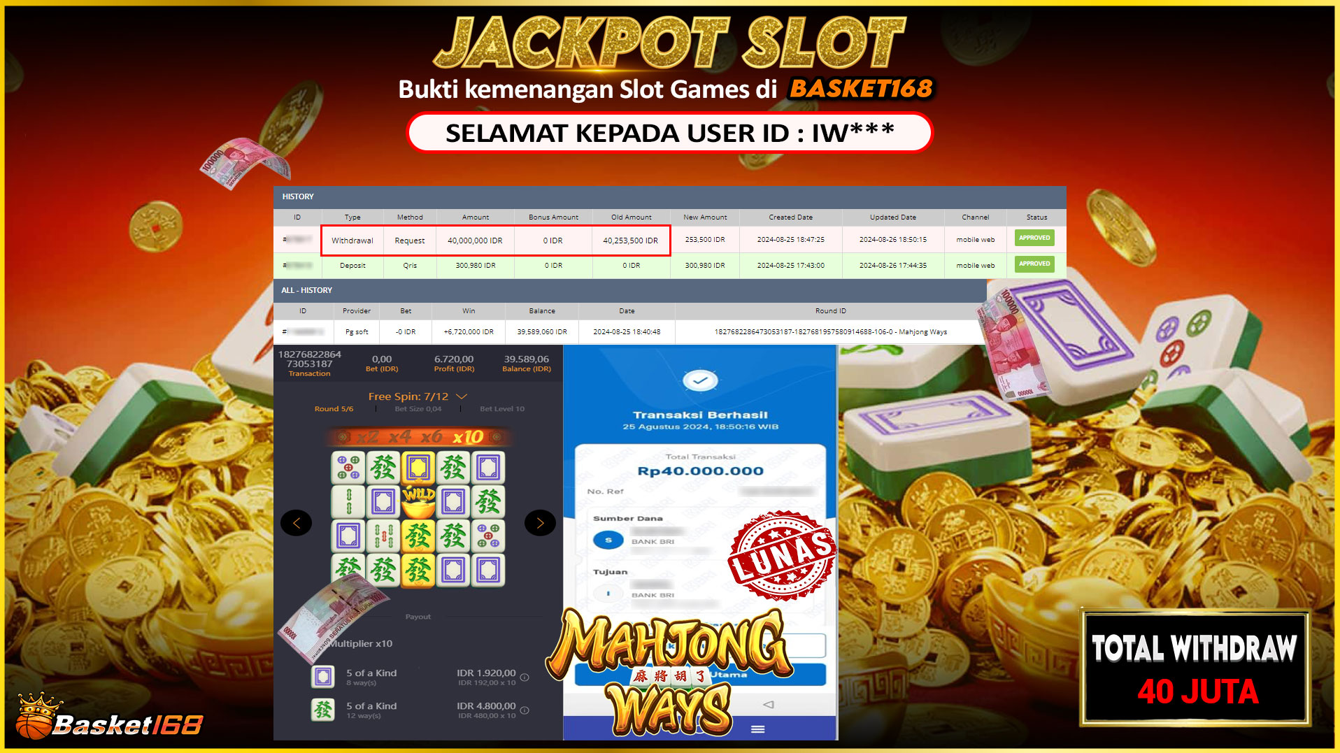 BASKET168 JACKPOT SLOT MAHJONG WAYS Rp.40.000.000.,- LUNAS