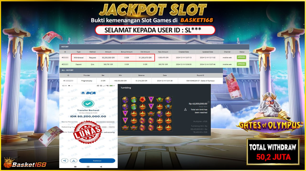 BASKET168 JACKPOT SLOT GATES OF OLYMPUS Rp.50.200.000,- LUNAS