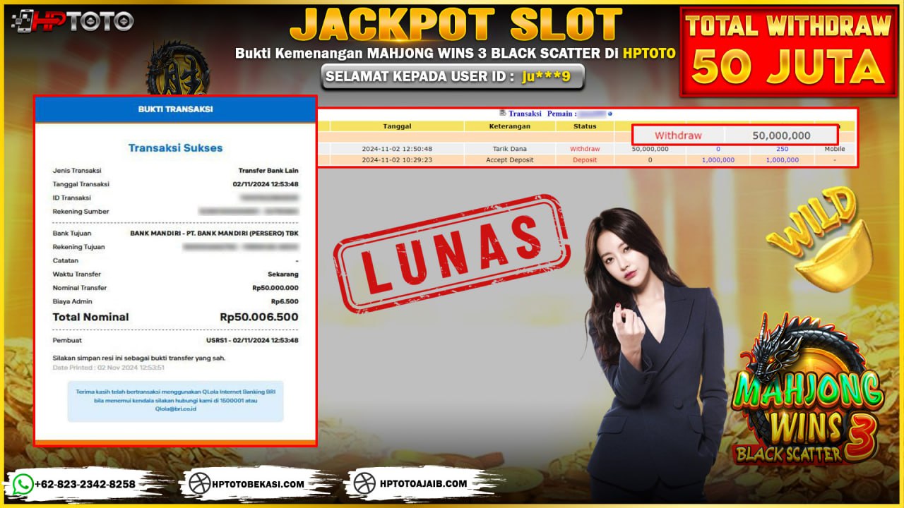  HPTOTO JACKPOT  MAHJONG WINS 3 BLACK SCATTER RP. 50.000.000,- LUNAS
