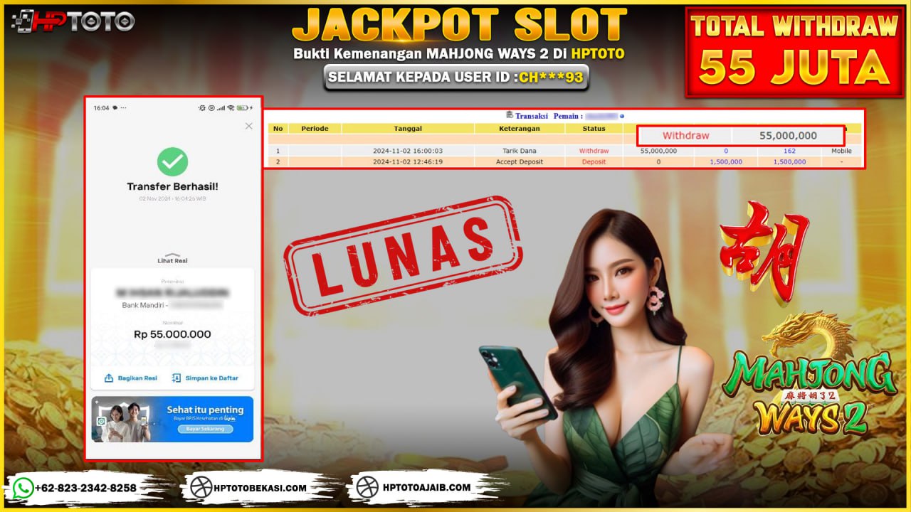  HPTOTO JACKPOT  MAHJONG WAYS 2 RP. 55.000.000,- LUNAS