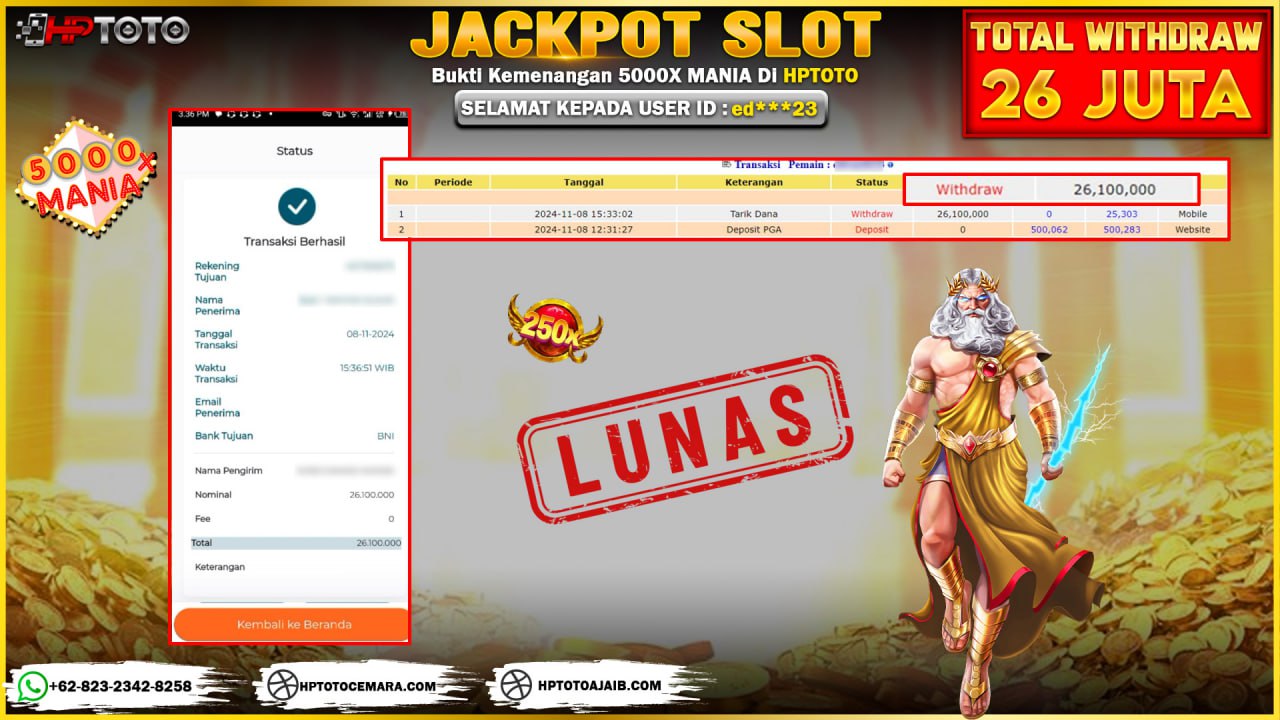  HPTOTO JACKPOT  5000X MANIA  RP. 26.100.000,- LUNAS