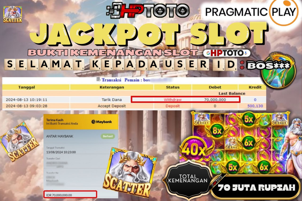 HPTOTO JACKPOT GATES OF OLYMPUS  RP.70.000.000,- LUNAS