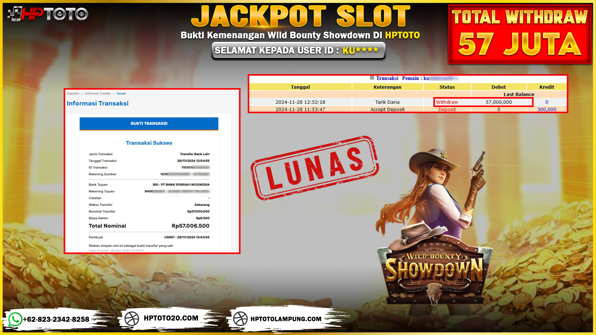  HPTOTO JACKPOT WILD BOUNTY SHOWDOWN RP. 57.000.000,- LUNAS