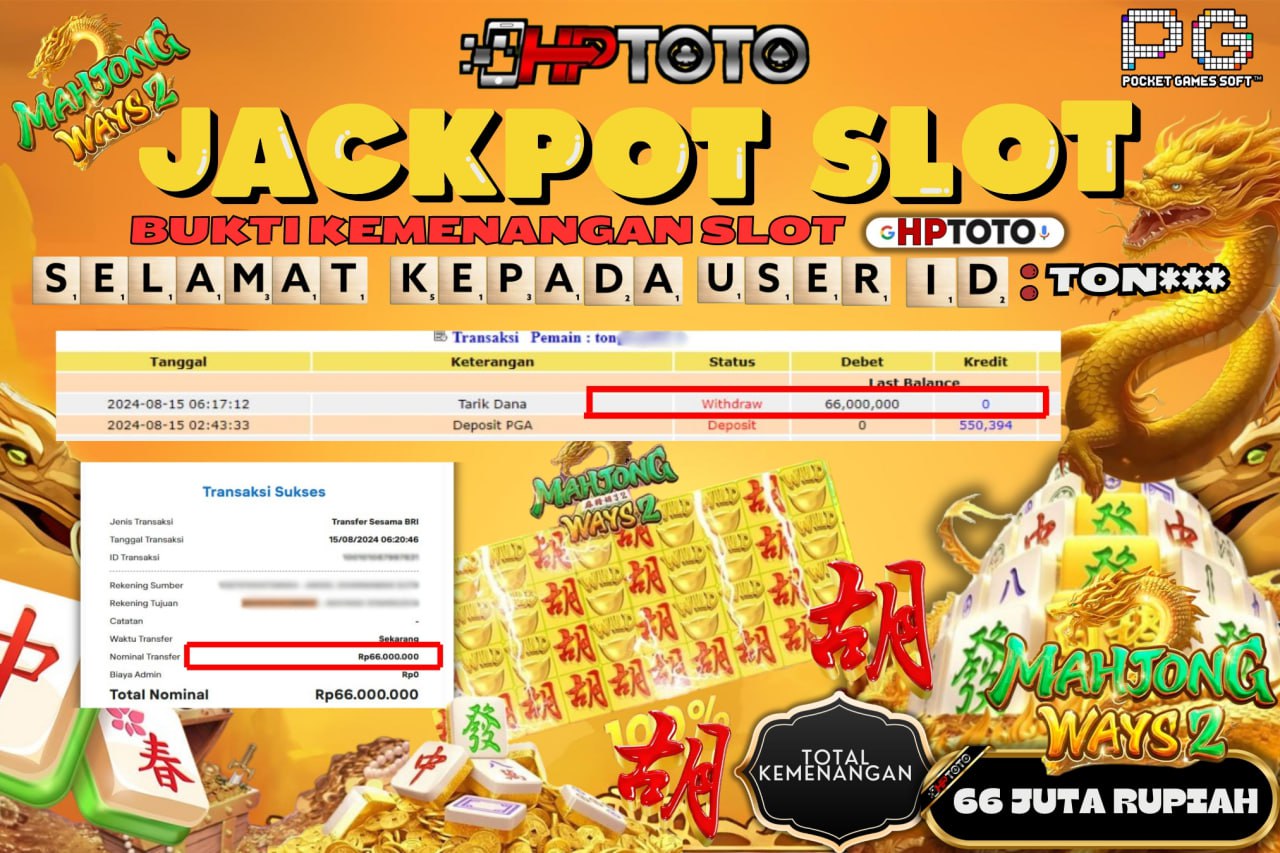 HPTOTO JACKPOT MAHJONG WAYS 2 RP.66.000.000,- LUNAS