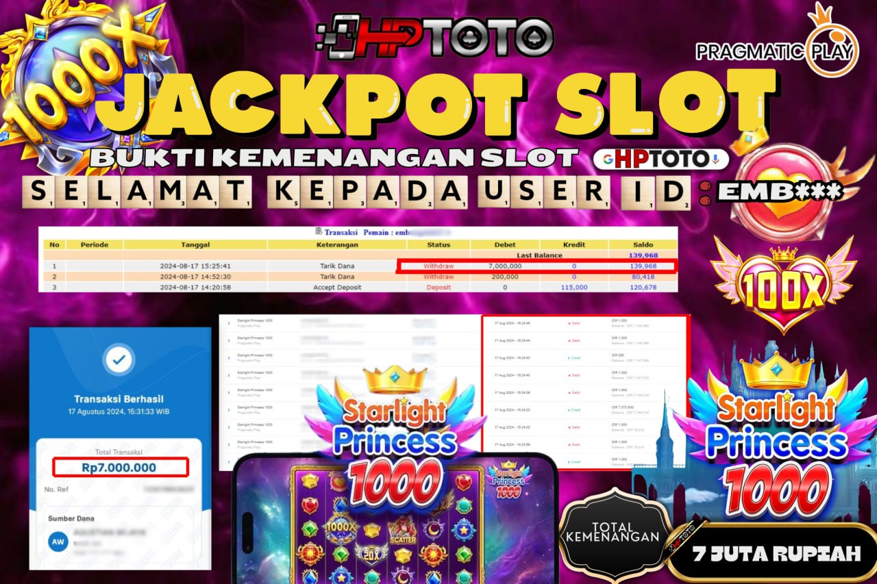HPTOTO JACKPOT STARLIGHT PRINCESS 1000  RP.7.000.000,- LUNAS