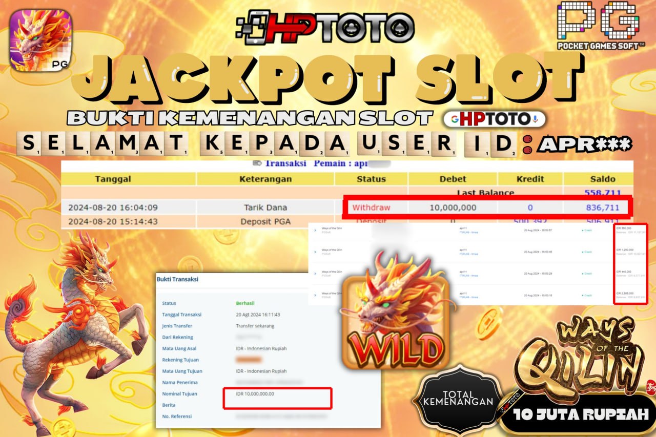 HPTOTO JACKPOT WAYS OF THE QILIN  RP.10.000.000,- LUNAS