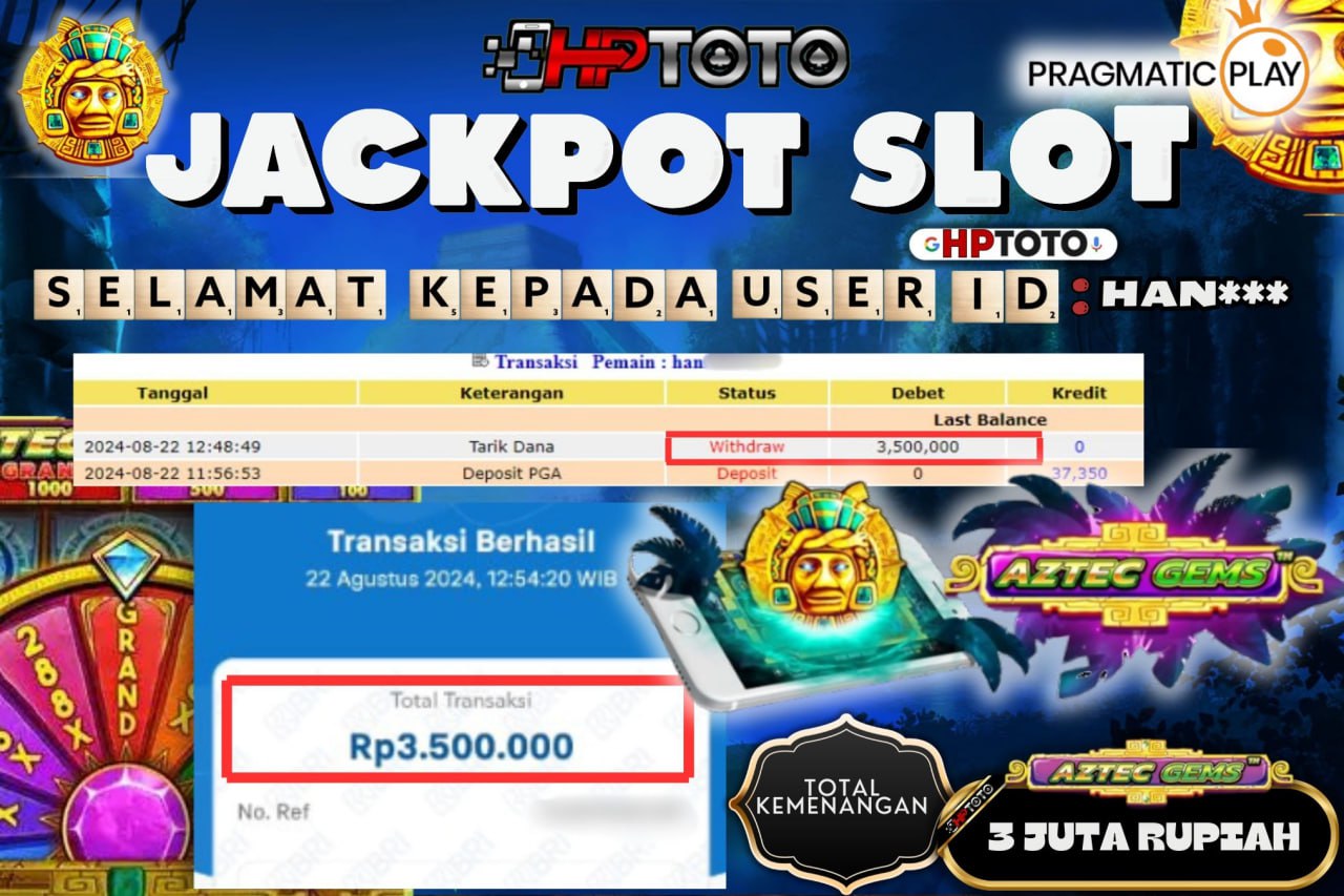 HPTOTO JACKPOT AZTEC GEMS  RP.3.500.000,- LUNAS