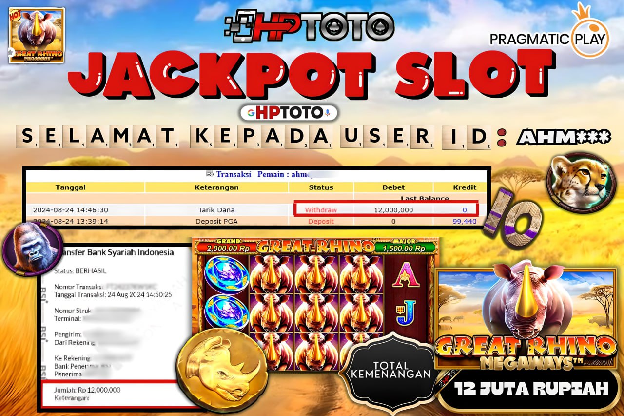 HPTOTO JACKPOT GREAT RHINO MEGAWAYS  RP.12.000.000,- LUNAS