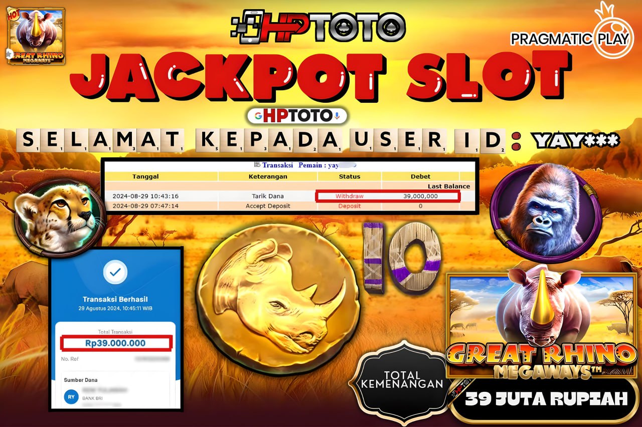 HPTOTO JACKPOT GREAT RHINO MEGAWAYS RP.39.000.000,- LUNAS
