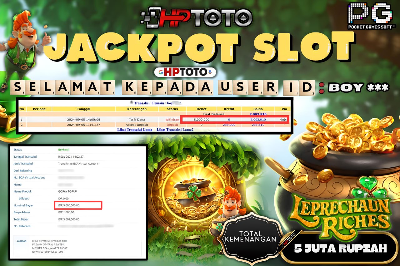 HPTOTO JACKPOT LEPRECHAUN RICHES RP.5.000.000,- LUNAS