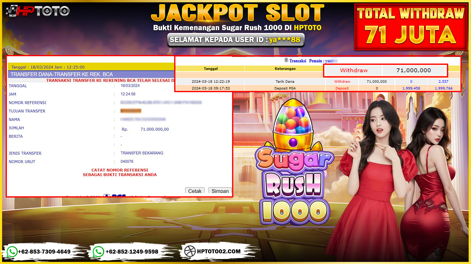 HPTOTO JACKPOT SUGAR RUSH 1000 RP.71.000.000,- LUNAS