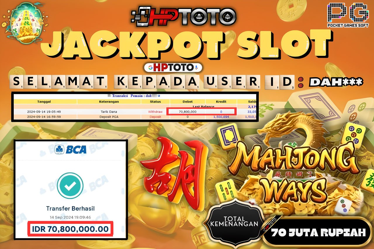  HPTOTO JACKPOT MAHJONG WAYS RP.70.800.000,- LUNAS