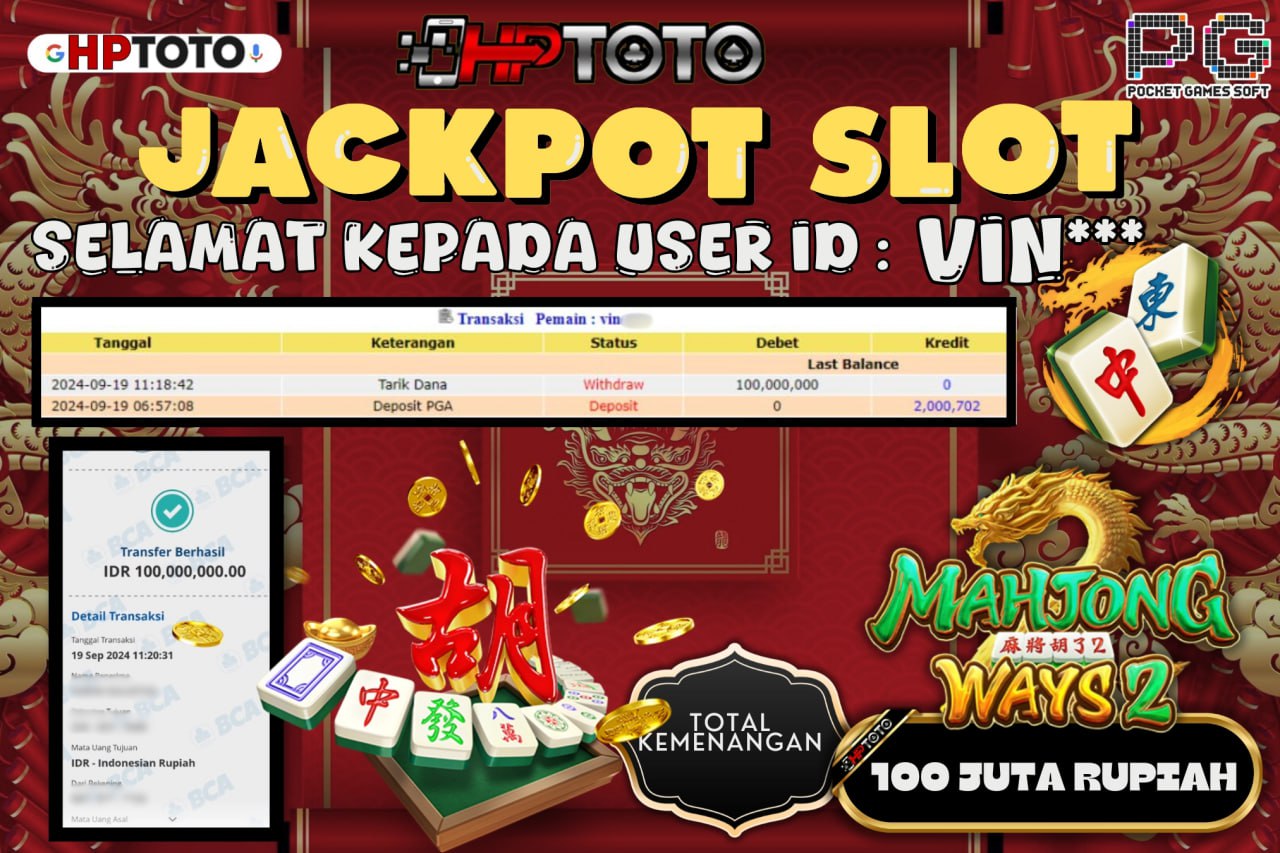  HPTOTO JACKPOT MAHJONG WAYS 2 RP.100.000.000,- LUNAS