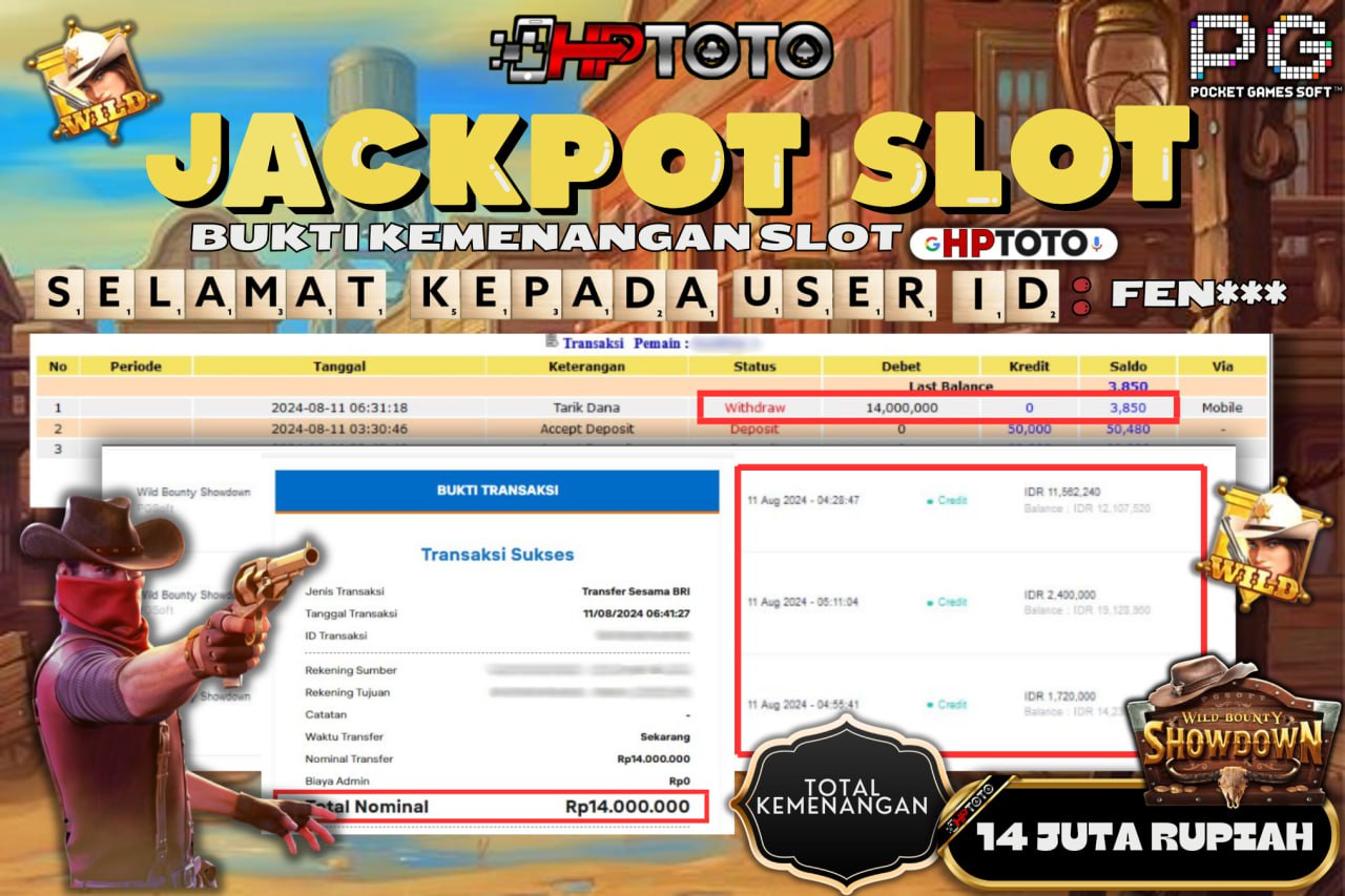 HPTOTO JACKPOT WILD BOUNTY SHOWDOWN RP.14.000.000,- LUNAS