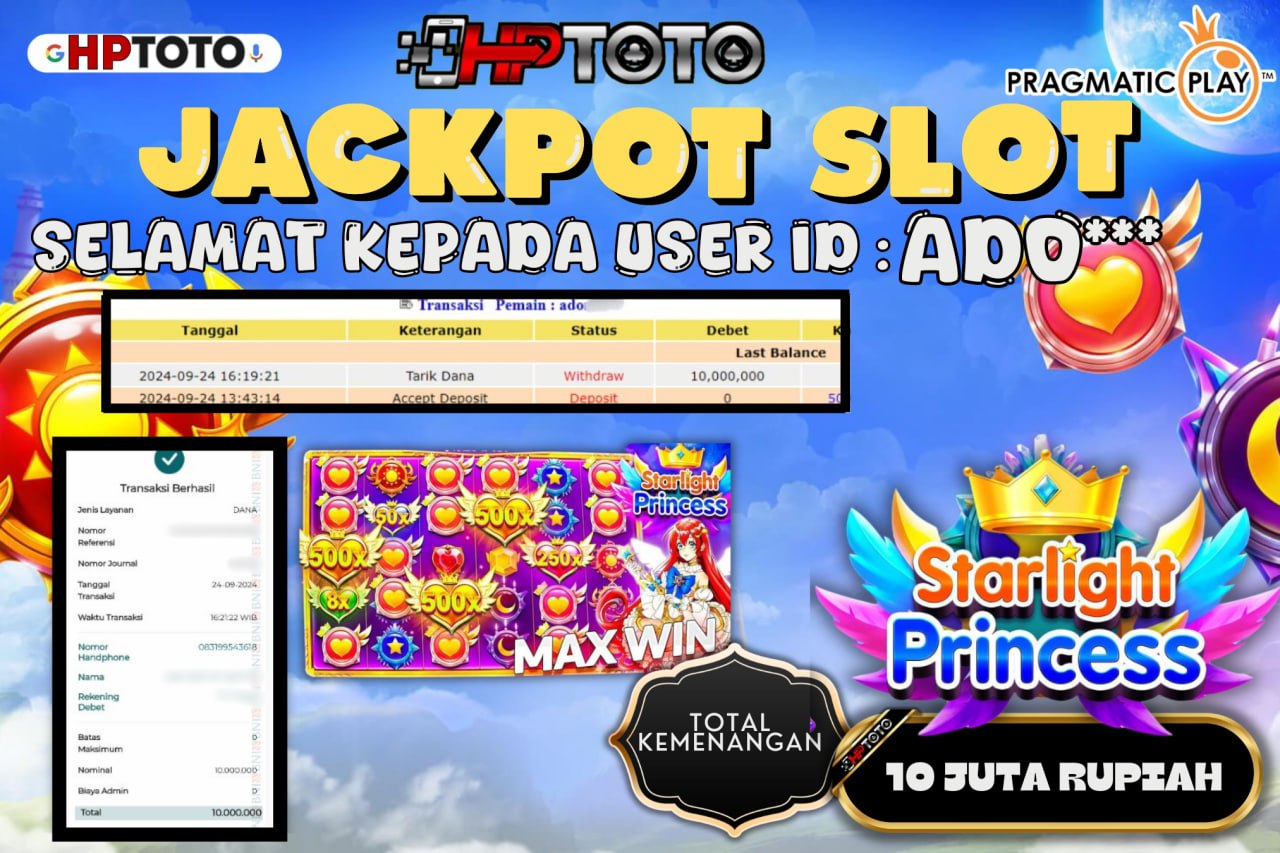 HPTOTO JACKPOT STARLIGHT PRINCESS RP.10.000.000,- LUNAS