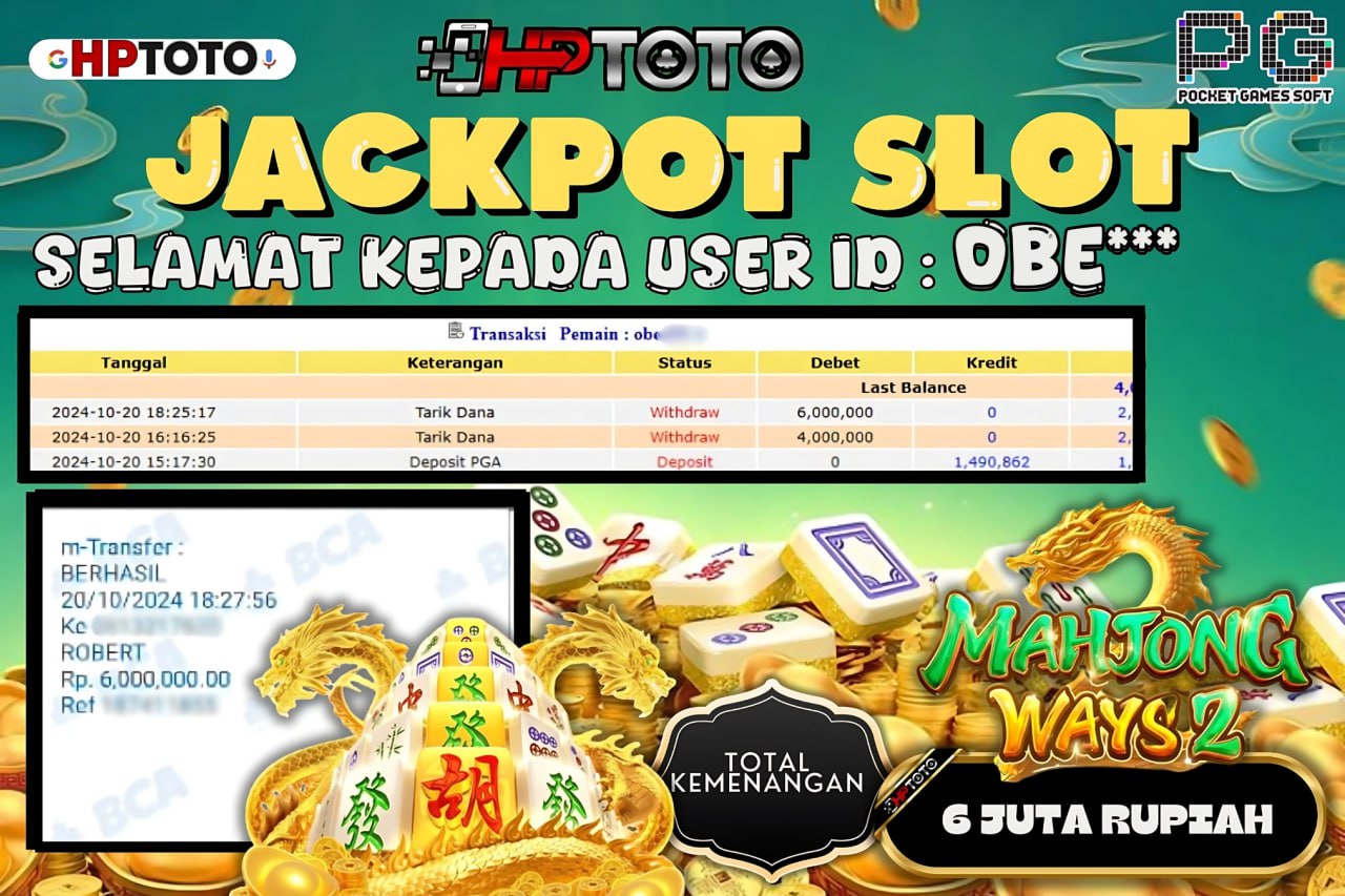  HPTOTO JACKPOT MAHJONG WAYS 2 RP.6.000.000,- LUNAS