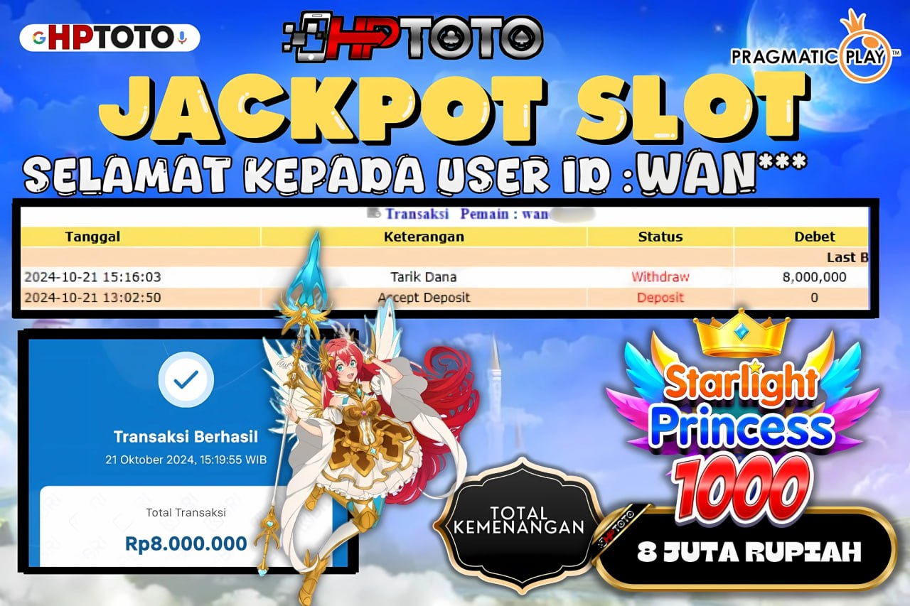  HPTOTO JACKPOT STARLIGHT PRINCESS 1000 RP.8.000.000,- LUNAS