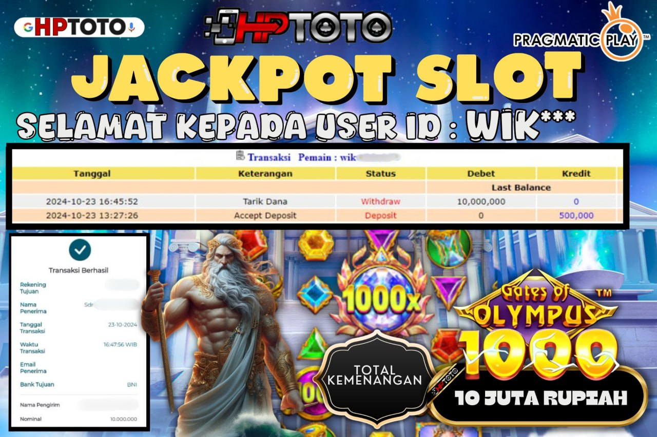 HPTOTO JACKPOT  GATES OF OLYMPUS 1000 RP.10.000.000,- LUNAS
