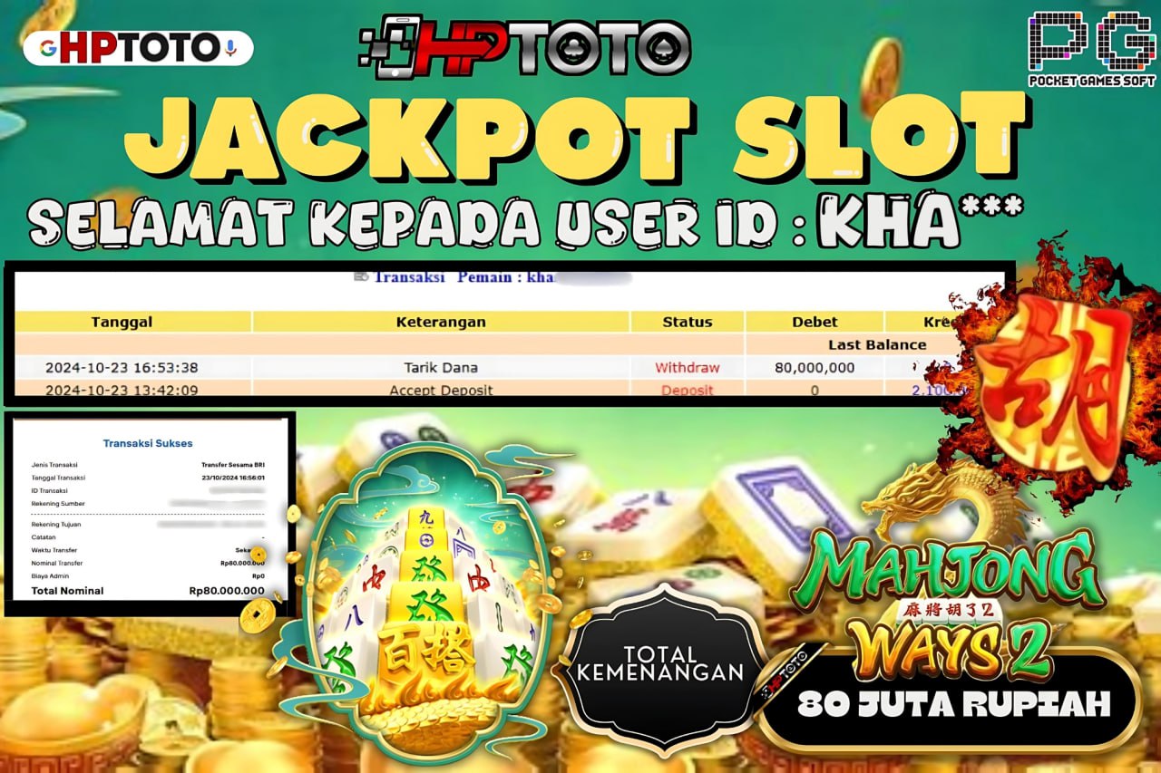  HPTOTO JACKPOT MAHJONG WAYS 2 RP.80.000.000,- LUNAS