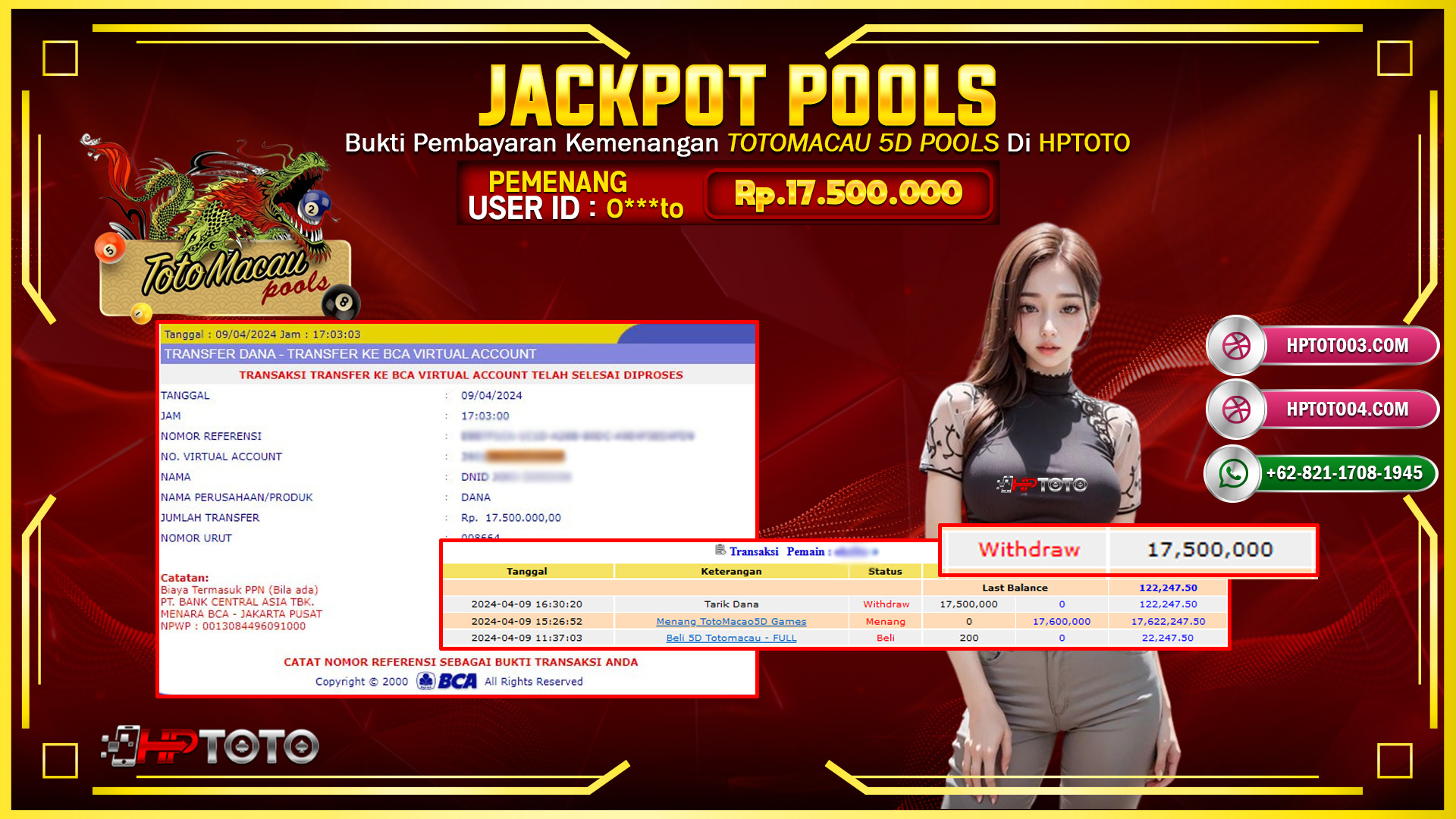 HPTOTO JACKPOT TOTOMACAU 5D POOLS RP.17.500.000,- LUNAS