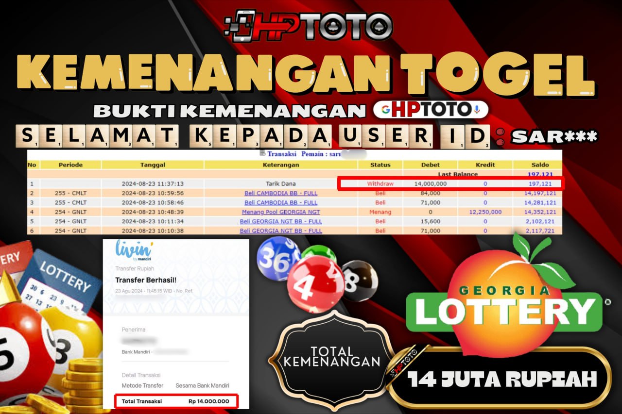 HPTOTO JACKPOT TOGEL PASARAN GEORGIA NIGHT  RP.14.000.000,- LUNAS
