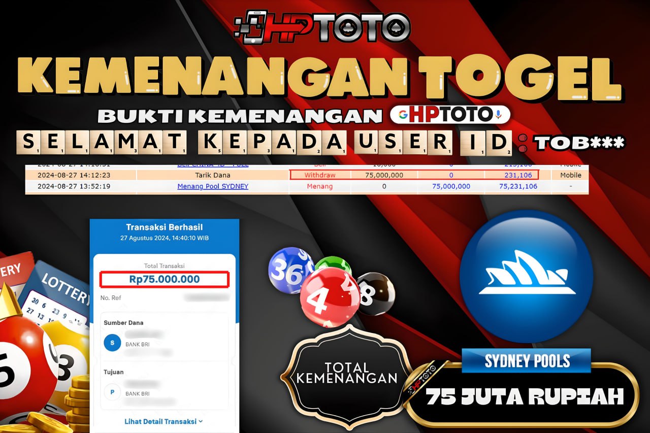 HPTOTO JACKPOT PASARAN TOGEL SYDNEY  RP.75.000.000,- LUNAS