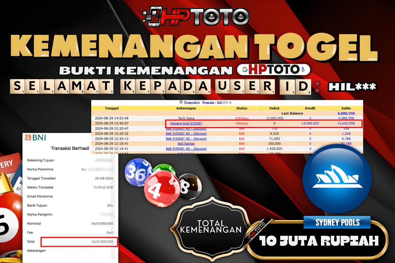HPTOTO JACKPOT PASARAN TOGEL SYDNEY  RP.10.000.000,- LUNAS