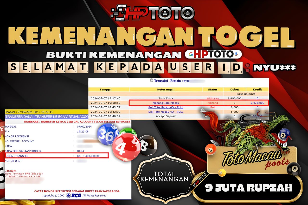  HPTOTO JACKPOT PASARAN TOGEL TOTO MACAU RP.9.400.000,- LUNAS