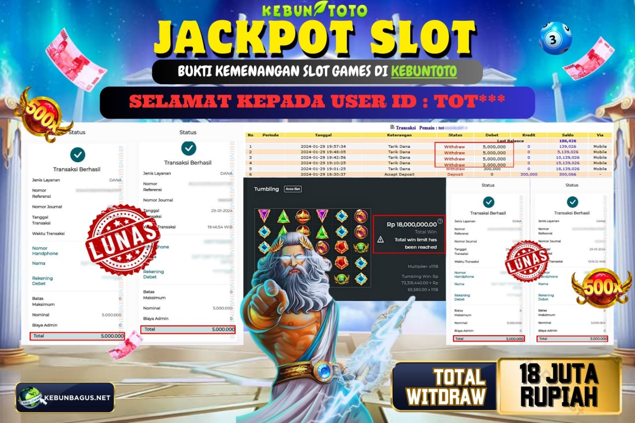 KEBUNTOTO JACKPOT SLOT  GATES OF OLYMPUS Rp.18.000.000,- LUNAS