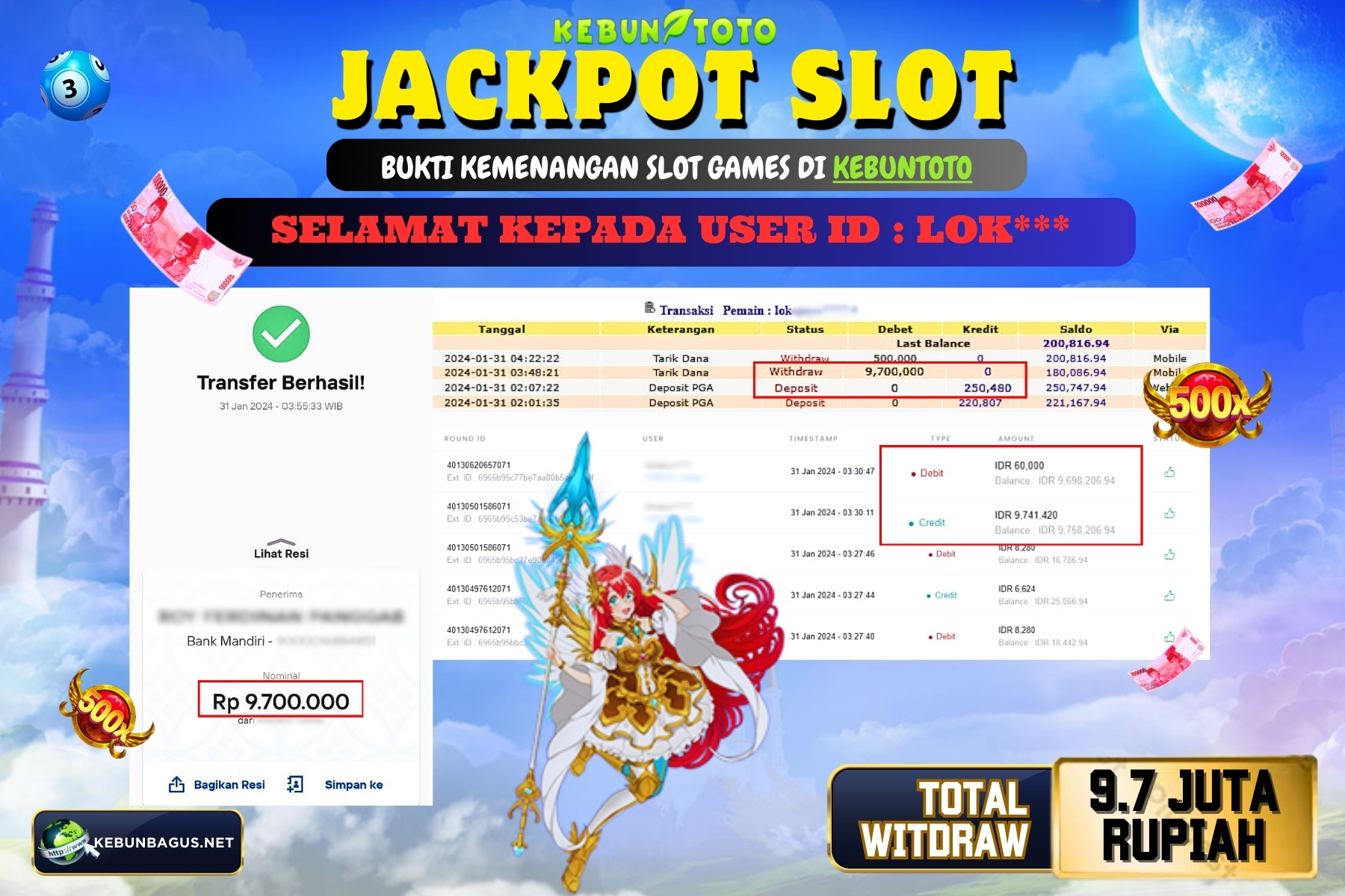 KEBUNTOTO JACKPOT SLOT  STARLIGHT PRINCESS 1000 Rp.9.700.000,- LUNAS