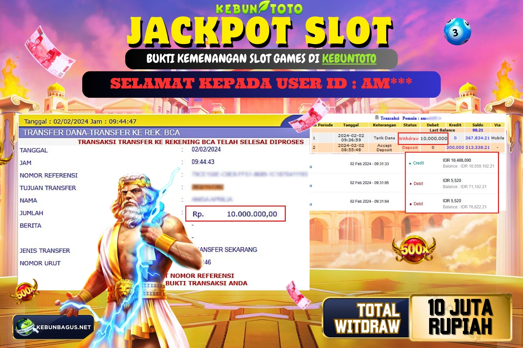 KEBUNTOTO JACKPOT SLOT GATES OF OLYMPUS Rp.10.000.000,- LUNAS