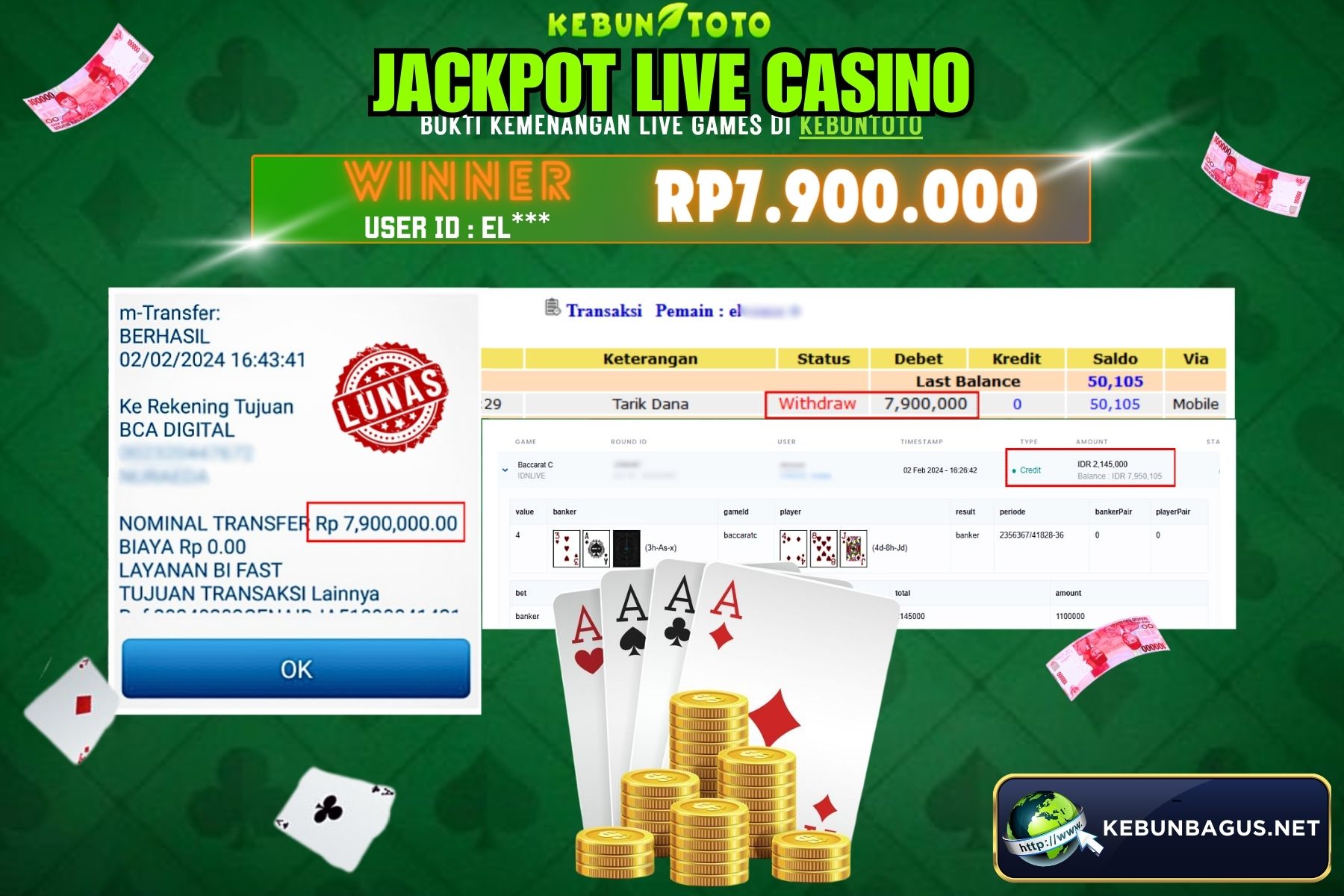 KEBUNTOTO JACKPOT LIVE GAMES BACCARAT Rp.7.900.000,- LUNAS
