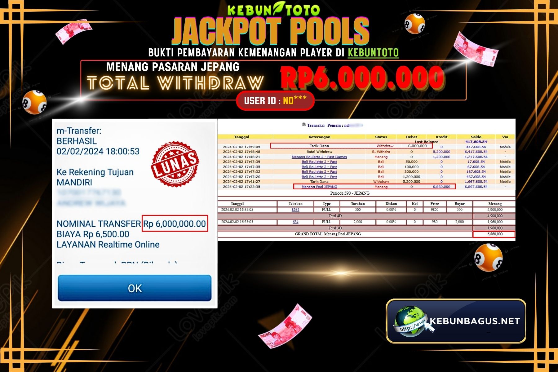 KEBUNTOTO JACKPOT TOGEL PASARAN JEPANG Rp.6.000.000,- LUNAS