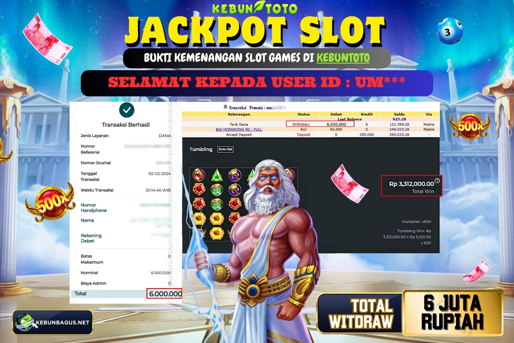 KEBUNTOTO JACKPOT SLOT GATES OF OLYMPUS Rp.6.000.000,- LUNAS