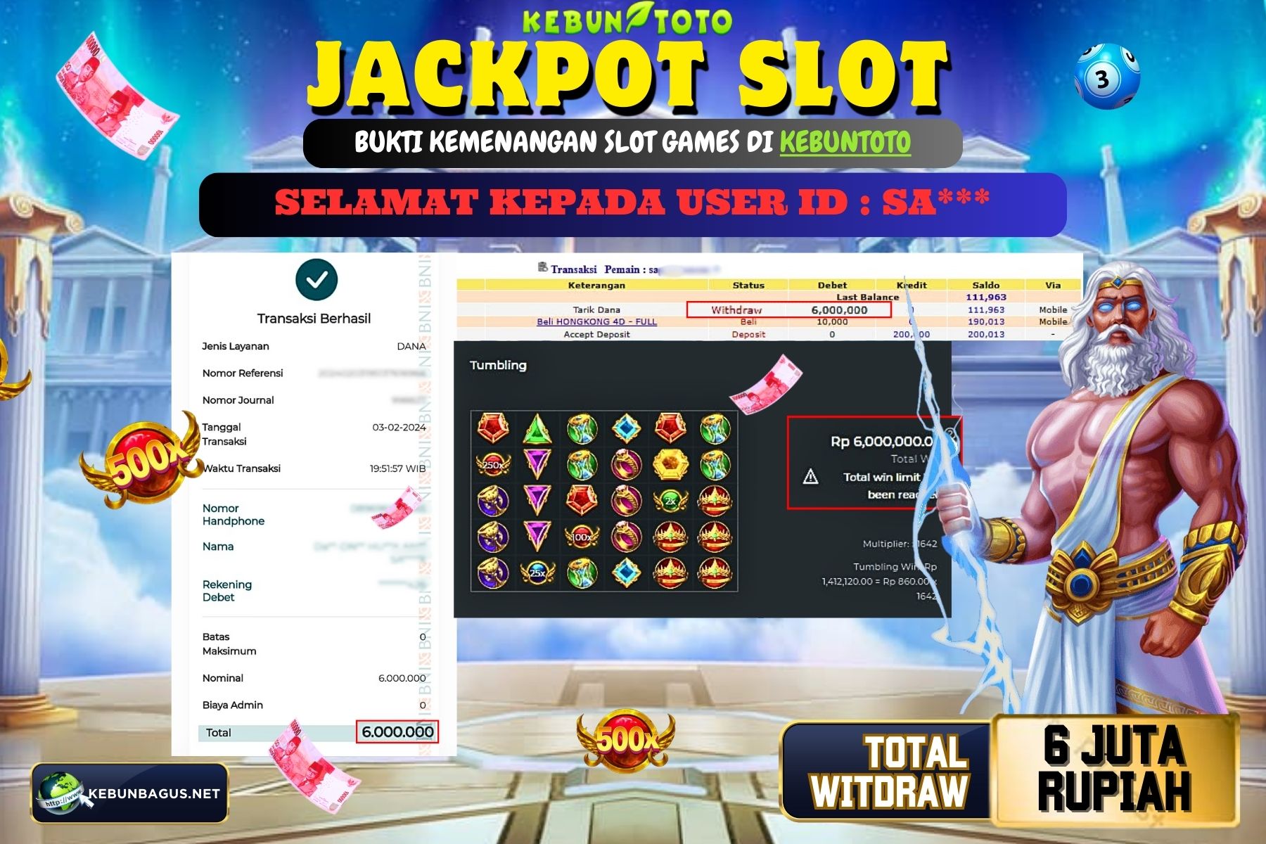 KEBUNTOTO JACKPOT SLOT GATES OF OLYMPUS Rp.6.000.000,- LUNAS