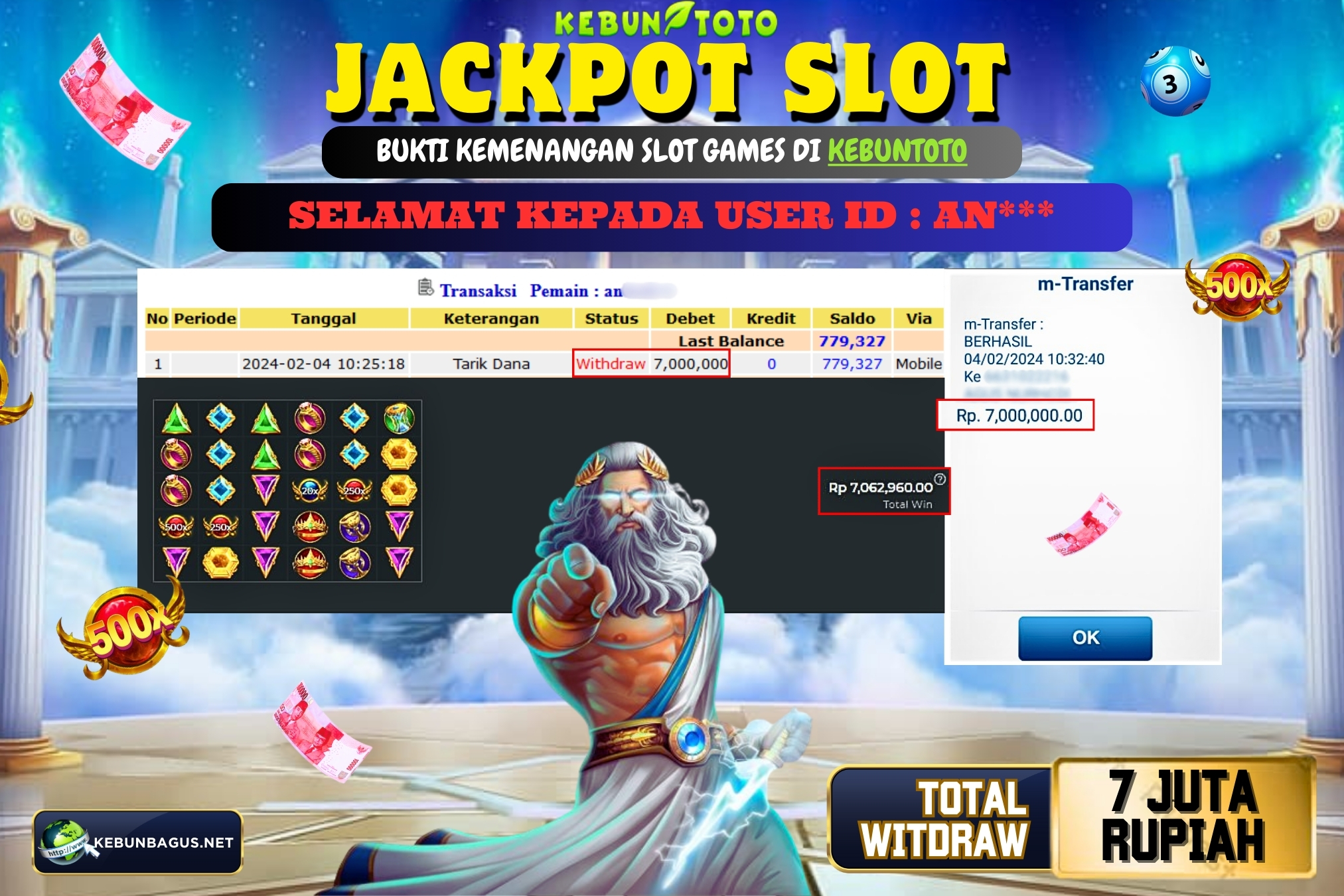 KEBUNTOTO JACKPOT SLOT GATES OF OLYMPUS Rp.7.000.000,- LUNAS