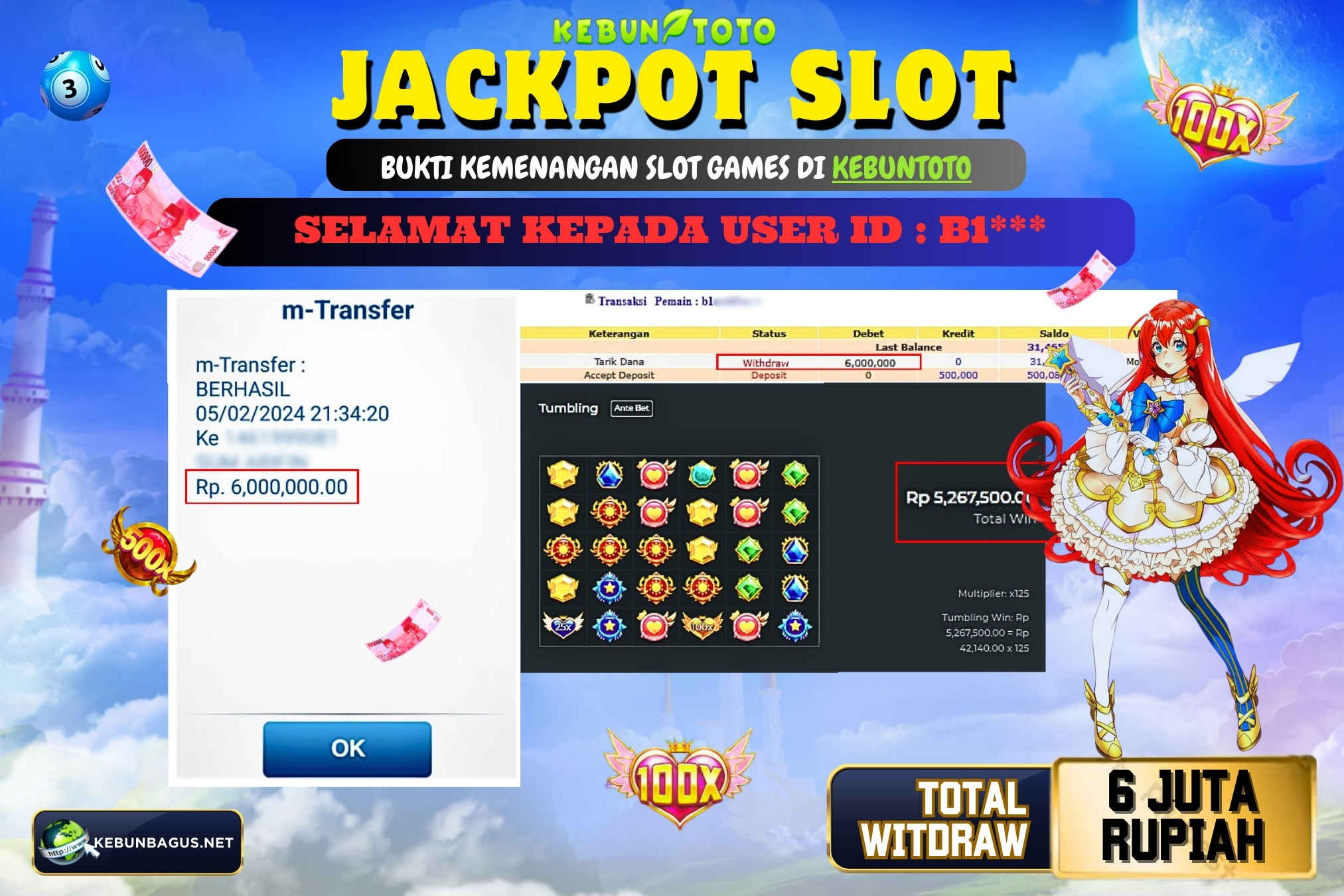 KEBUNTOTO JACKPOT SLOT STARLIGHT PRINCESS Rp.6.000.000,- LUNAS